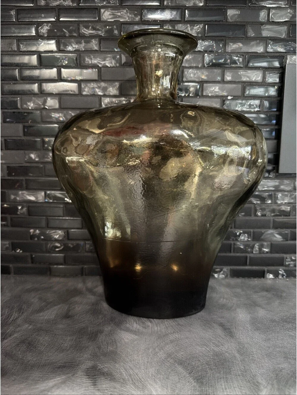 1980s Large Vidros Miguel Recycled Art Glass Decanter, Amber, Spain